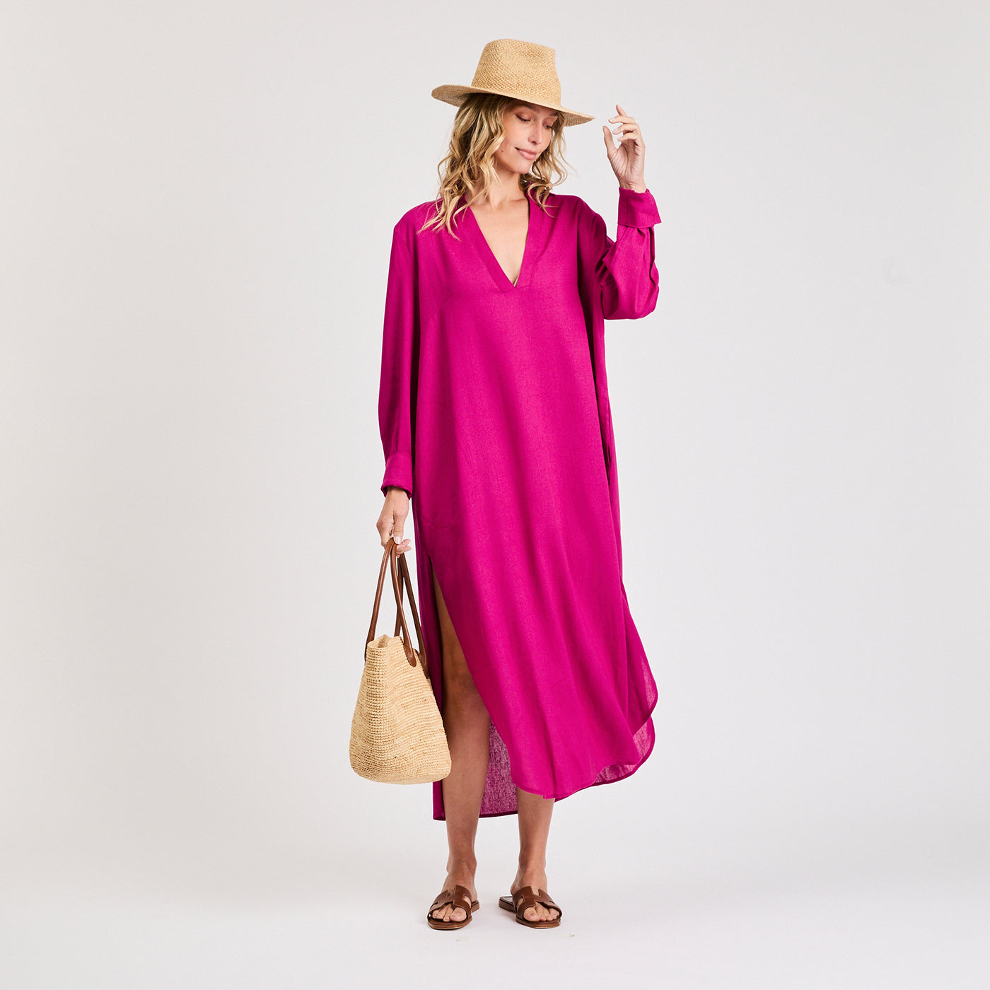 chinese dress ladies Linen tunic dress LASTRES in Natural melange main image 0