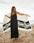 Flower Cashmere Wrap Scarf | White and Black