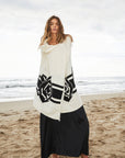 Flower Cashmere Wrap Scarf | White and Black