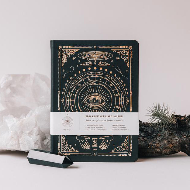 Black Vegan Leather Lined Journal