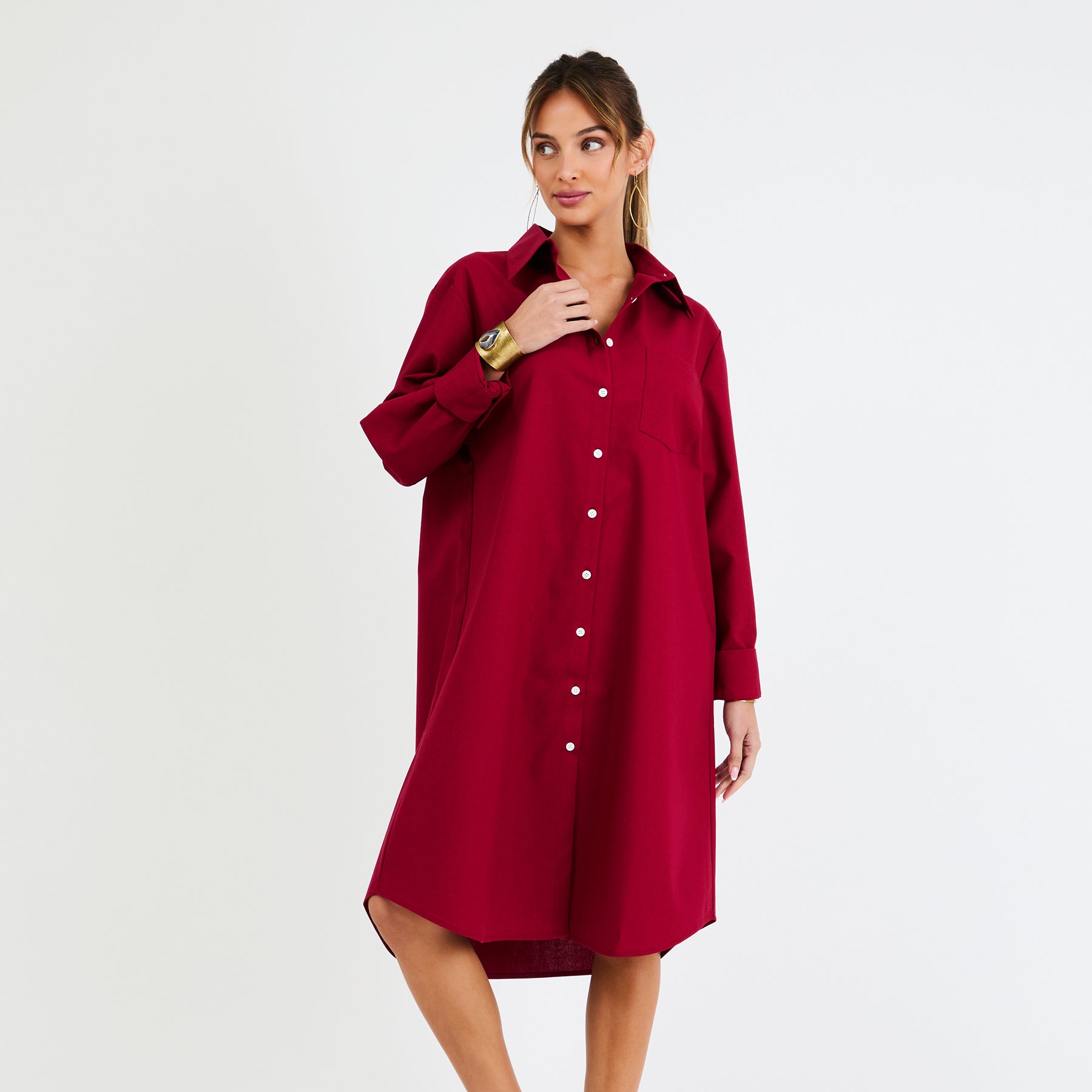 chinese dress ladies Eb & Ive Bodhi Denim Shirt Dress in Olive main image 0