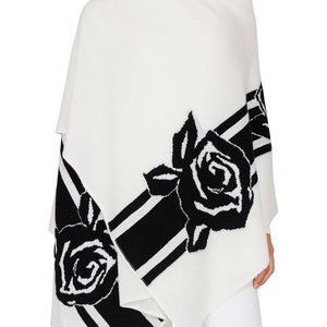 Flower Cashmere Wrap Scarf | White and Black - Flower Cashmere Wrap Scarf | White and Black