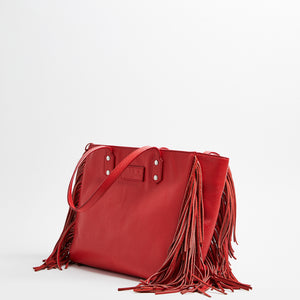 Cher Luxury Leather Fringe Bag - Red - Cher Luxury Leather Fringe Bag - Red