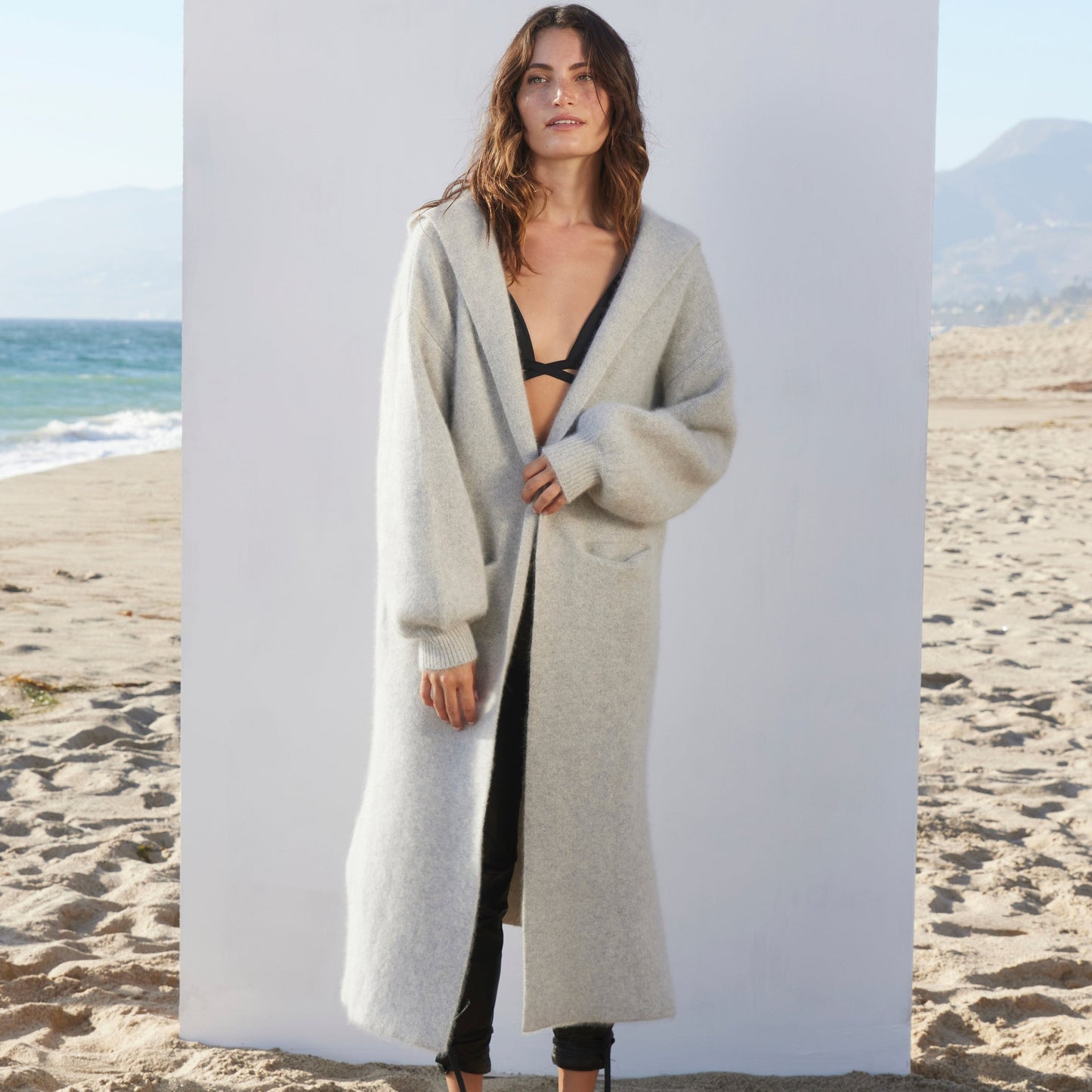 Cashmere Coat with Hood - Shell Gray