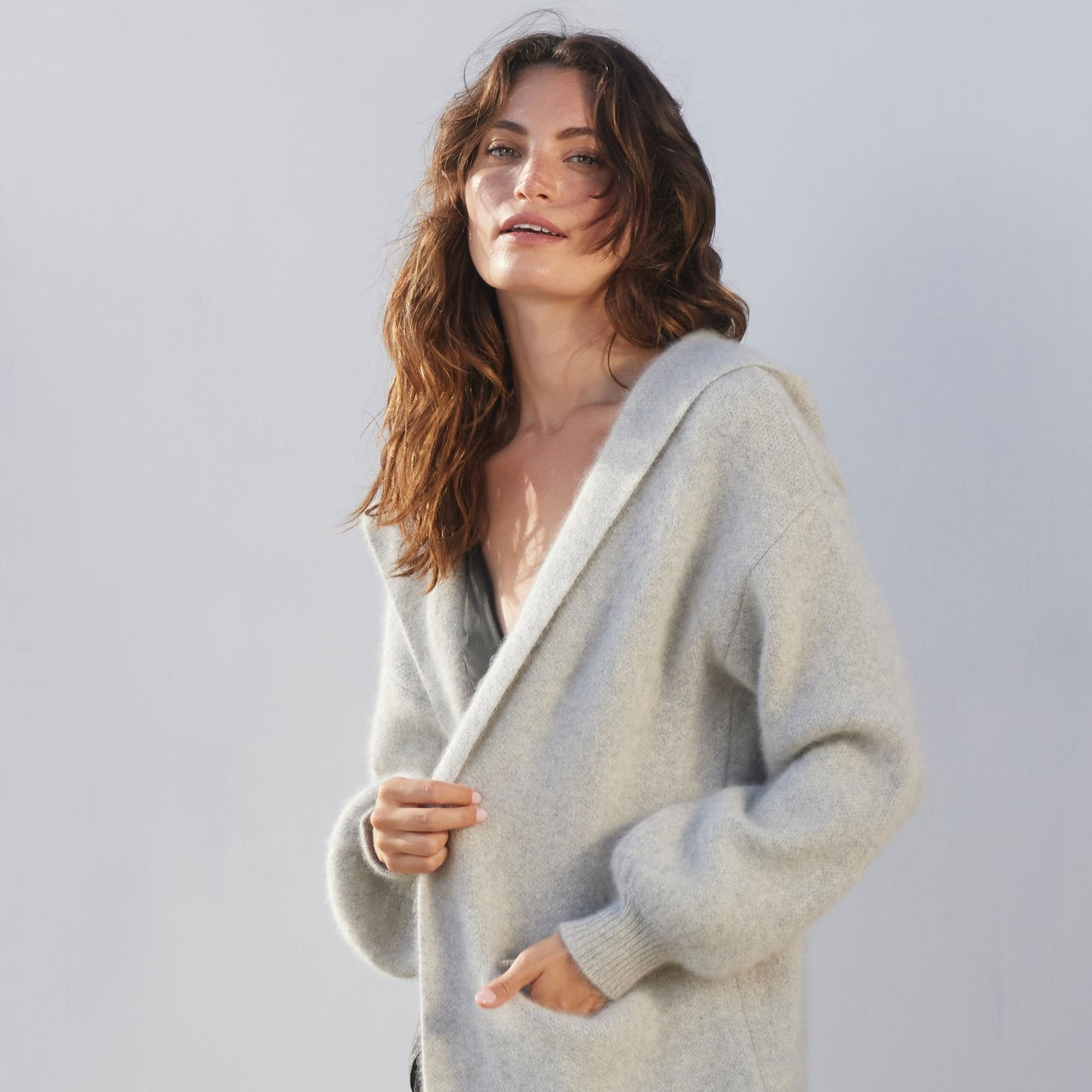 Cashmere Coat with Hood - Shell Gray